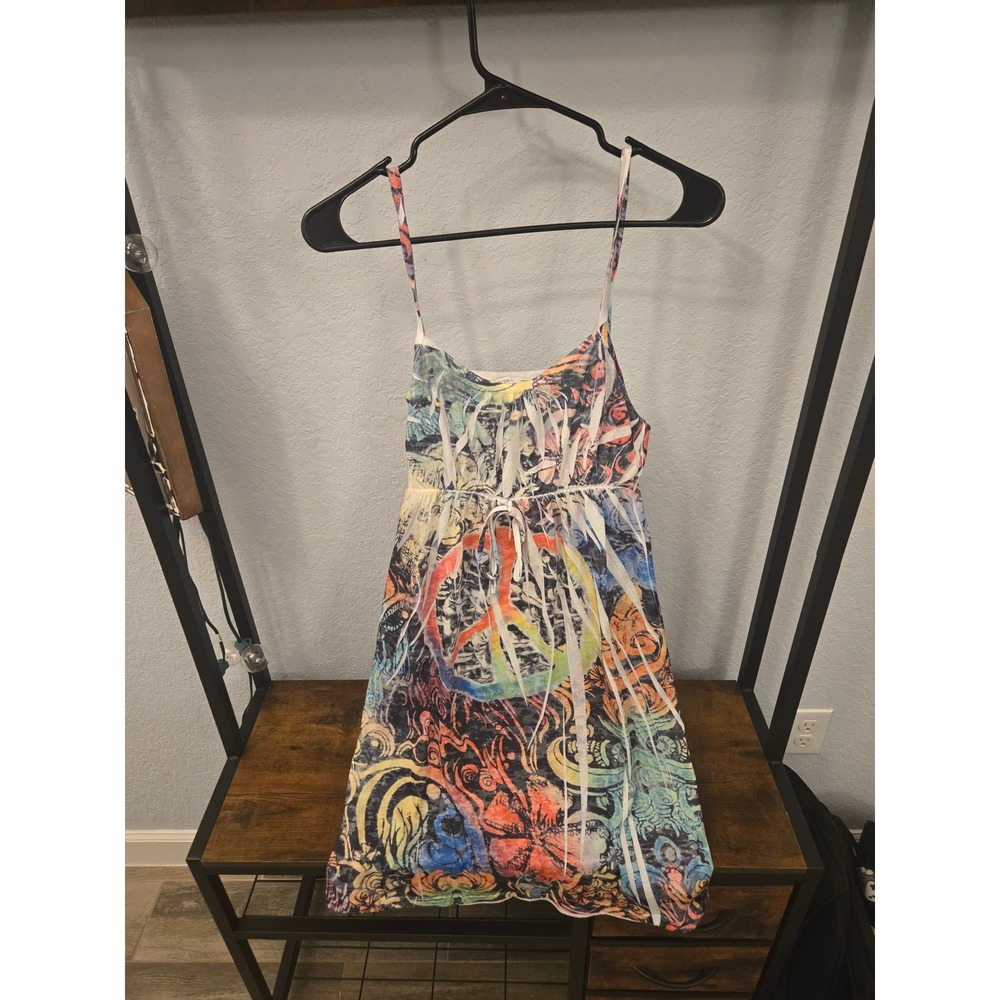 Ocean Drive Womens Peace Sign Psychedelic Print Mini Dress Multi-Color Large